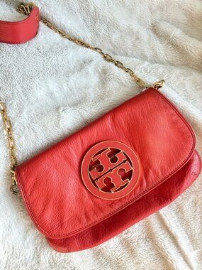 Tory Burch Orange Leather Amanda Logo Crossbody Bag